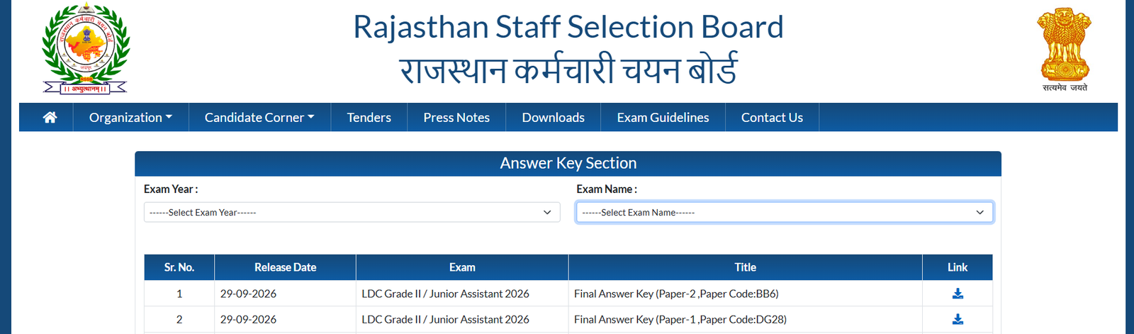 Rajasthan LDC Final Answer Key 2026