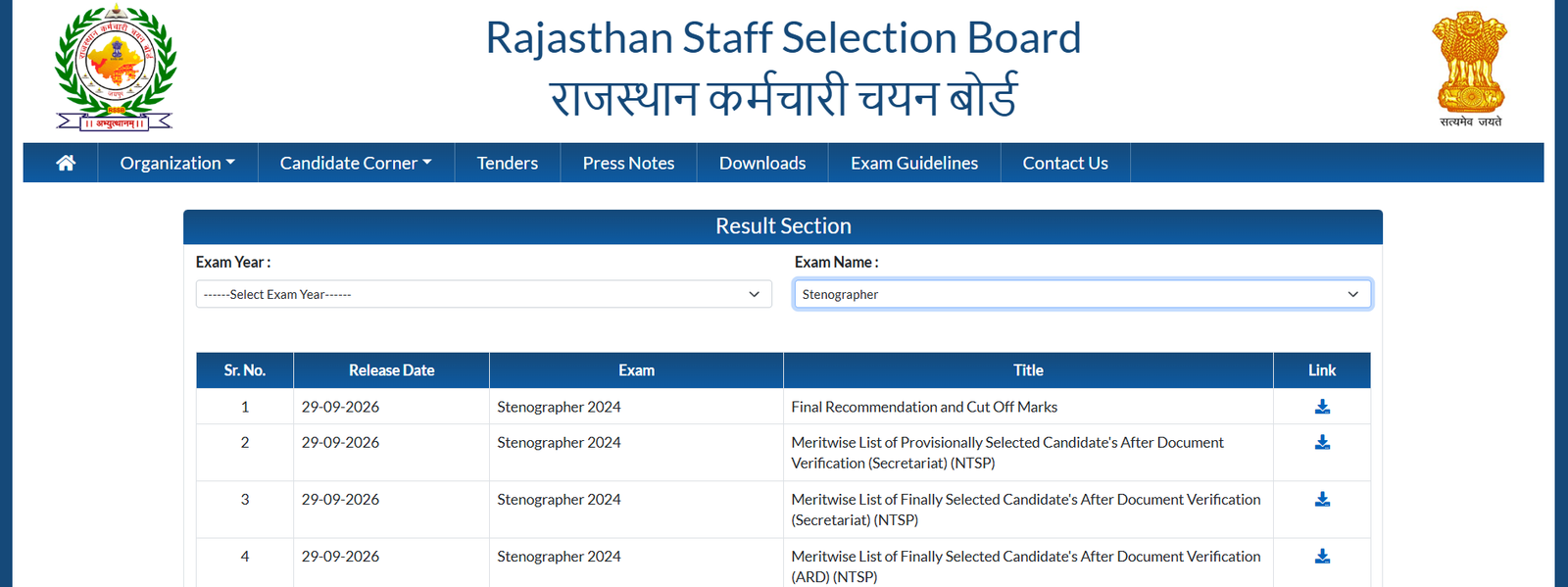 Rajasthan Stenographer Final Result 2024